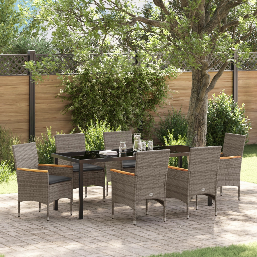 Set da Pranzo da Giardino  7 Pezzi con Cuscini Rattan Polyrattan Grigio