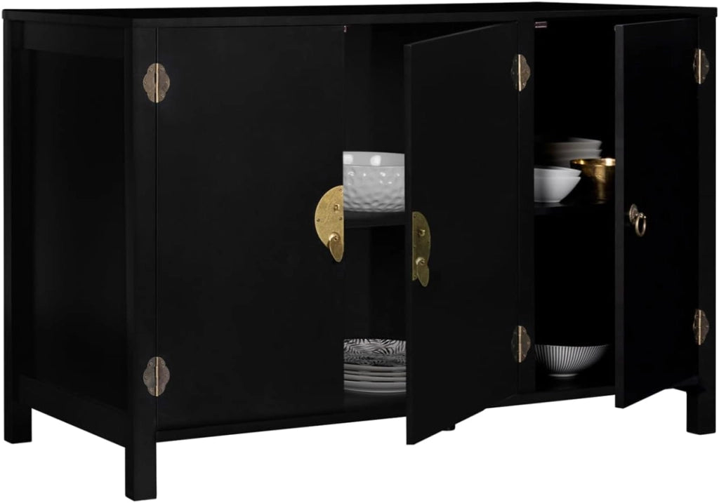 Credenza bassa a 3 ante, legno nero YANG