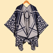 Sciarpa/mantella da donna alla moda, classica, jacquard a righe leopardate, calda, con spacco.