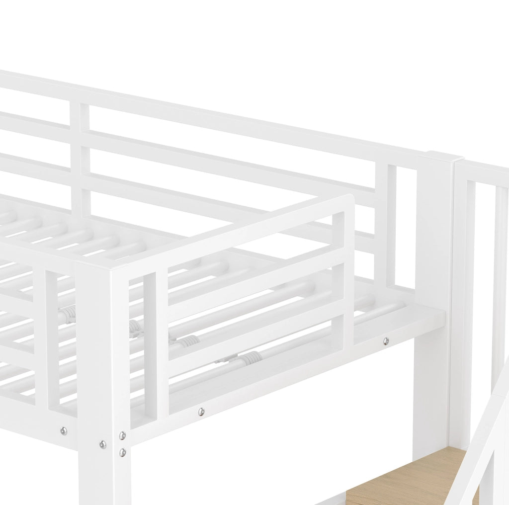 Letto a soppalco 90x200 cm in metallo e MDF; con LED; ripiani integrati; bianco