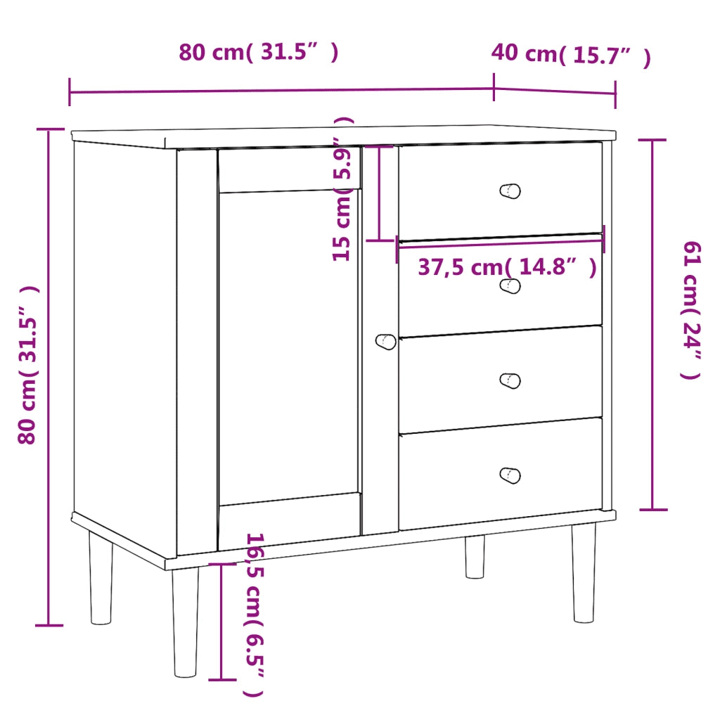 Credenza SENJA Aspetto Rattan Marrone 80x40x80 cm Massello Pino