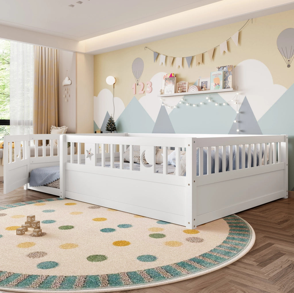 Letto per bambini con sponde di sicurezza e decorazione luna e stelle, 140 x 190 cm, bianco