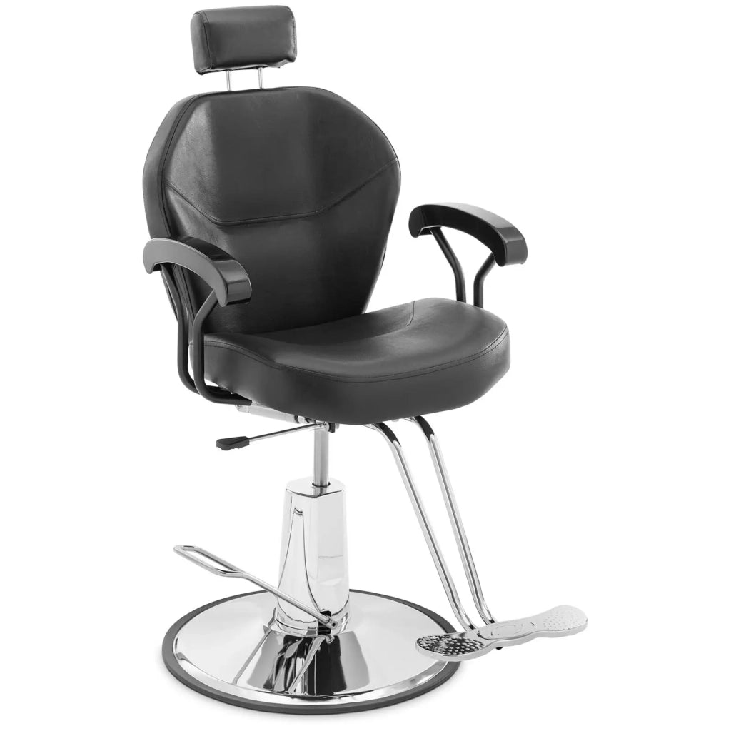 Poltrona professionale da parrucchiere con poggiatesta e poggiapiedi portata 150 kg reclinabile acciaio similpelle nera 14_0008932