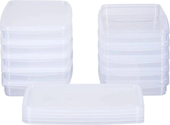 Contenitore di vetro per congelatore a stack con coperchio Austria Qualità 23x14x32cm 05L Rettilineo (10 pezzi) Translucido - Set di 10 pezzi con coperchio organizzatore per congelatore
