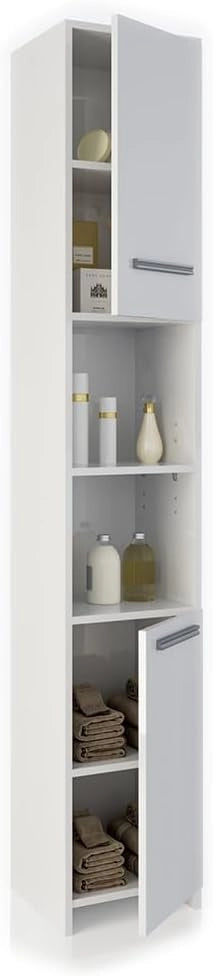 Mobile bagno alto Kiko, Bianco, 30 x 190 cm, per la conservazione di accessori da bagno e compatibile con Kiko