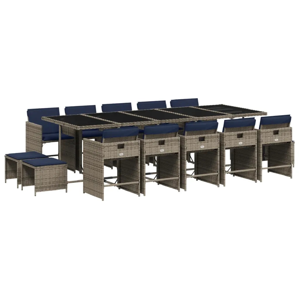 Set da pranzo da giardino da 15 pz con Cuscini in Polyrattan Grigio 3277944