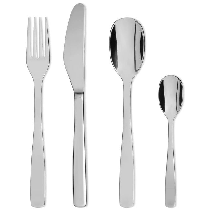 Alessi KnifeForkSpoon servizio posate 24 pezzi, acciaio inox 18-10 lucido, per 6 persone, design Jasper Morrison