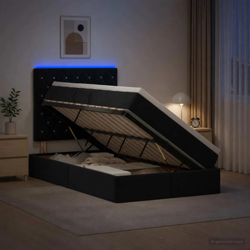 Letto con contenitore LED e materasso Nero 120 x 200 cm Velluto 3460064