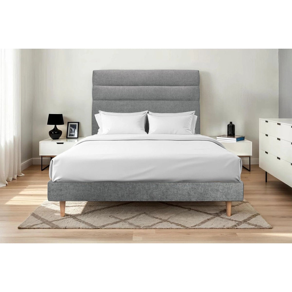 Letto 135x190 cm con testiera in linea - Tessuto Tela opaca