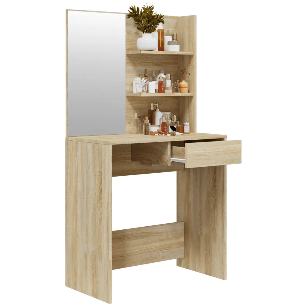 Toeletta con Specchio-Tavolo da Vanit¨¤ Rovere Sonoma 74,5x40x141 cm