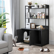 Mobile coperto per lettiera per gatti con 2 ante e ripiani, in metallo e legno, nero 96,2 × 55,2 × 16,2 cm