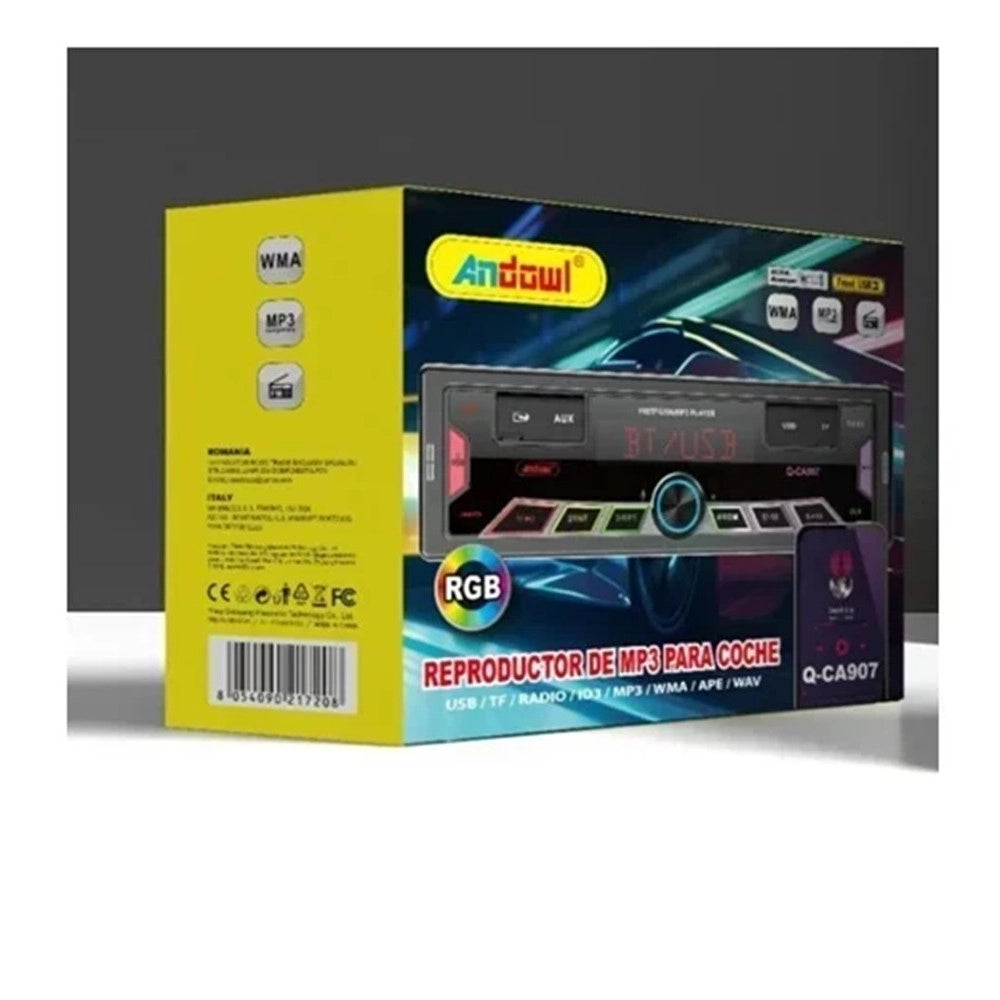 Trade Shop - Sistema Audio Per Auto Con Lettore Mp3 Usb Tf Radio Fm Bluetooth Illuminazione Rgb Q-ca907 -