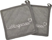 Set di 2 asciugamani per pentola - Aiuto cucina - Grigio - Cotone - 20 cm