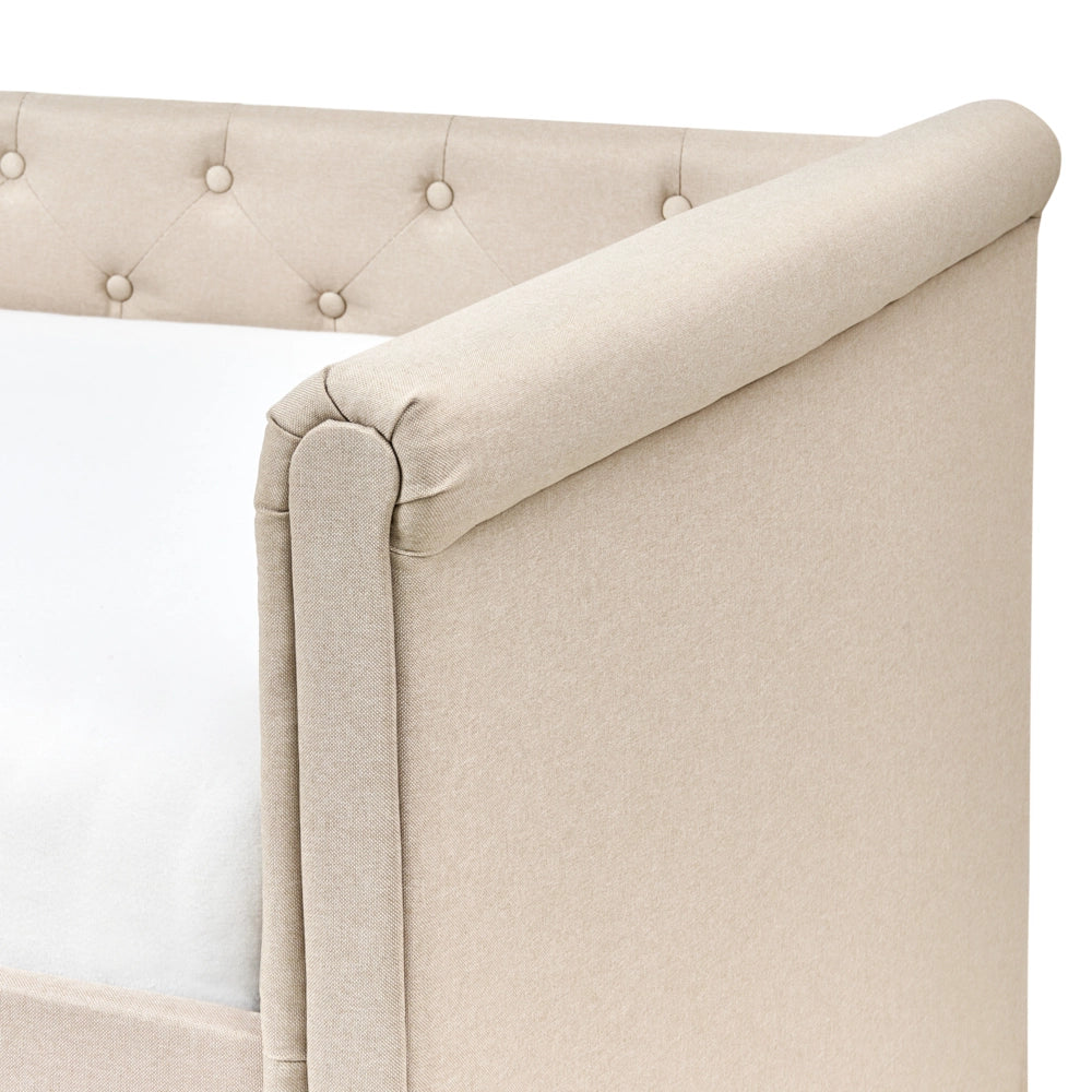 Divano Letto estraibile 90 x 200 cm Rivestimento in tessuto beige Taglia unica Sottoletto per ospiti abbottonato