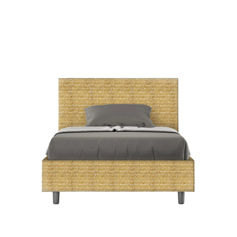 Letto imbottito 1 piazza e mezza 120x200 cm tessuto Aragona Adele - Con rete,Giallo