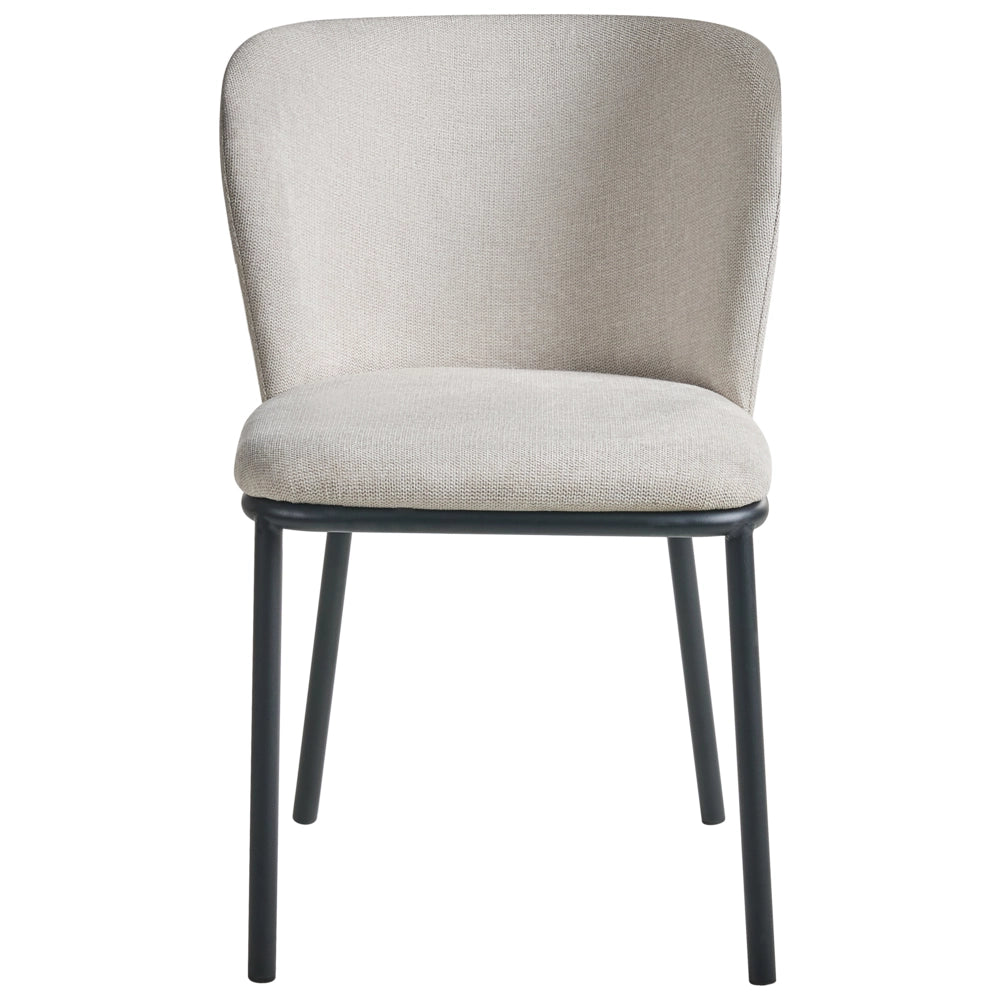 Set di 2 sedie da pranzo in tessuto Tappezzeria beige chiaro Gambe in metallo nero Design moderno e retrò