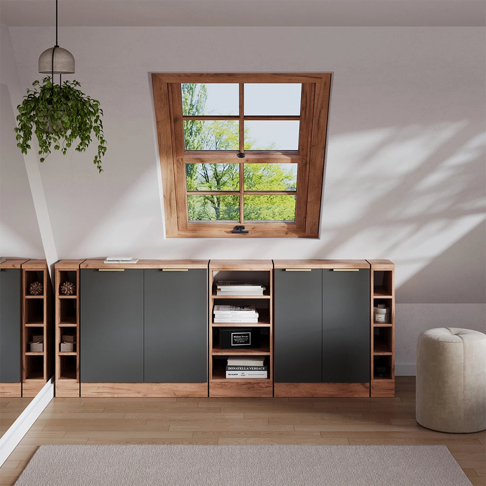 Set di mobili sottotetto Rion Antracite-oro/Rovere dorato 210 cm Set di 5 carcasse armadio profondità 60 cm Vicco