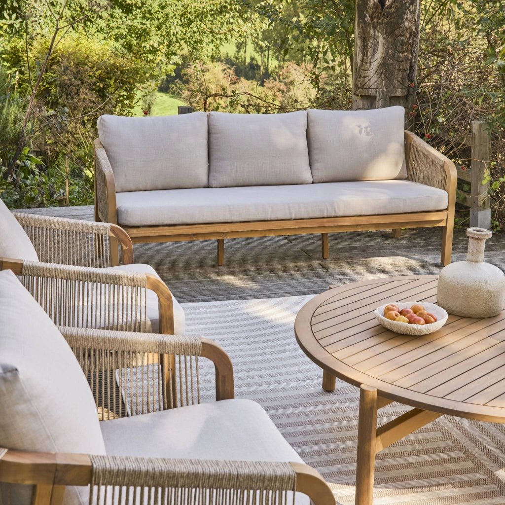 Salotto da giardino in legno di acacia e corde, 7 posti, beige