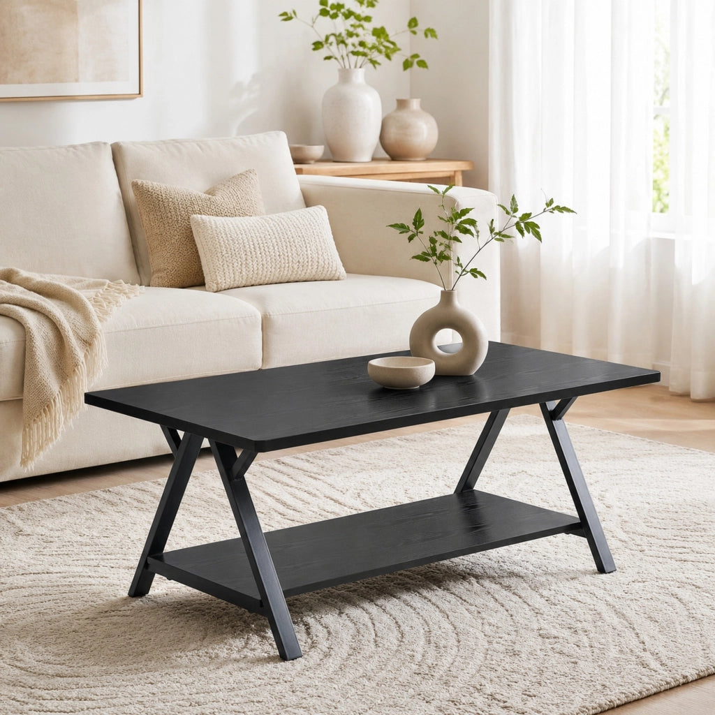Tavolino da caffè nero con ripiano 110x57x44,5 cm