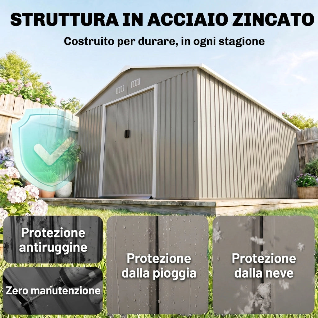 Casetta da Giardino ¨C zephmum ¨C Grigio Acciaio 340x386x200 cm
