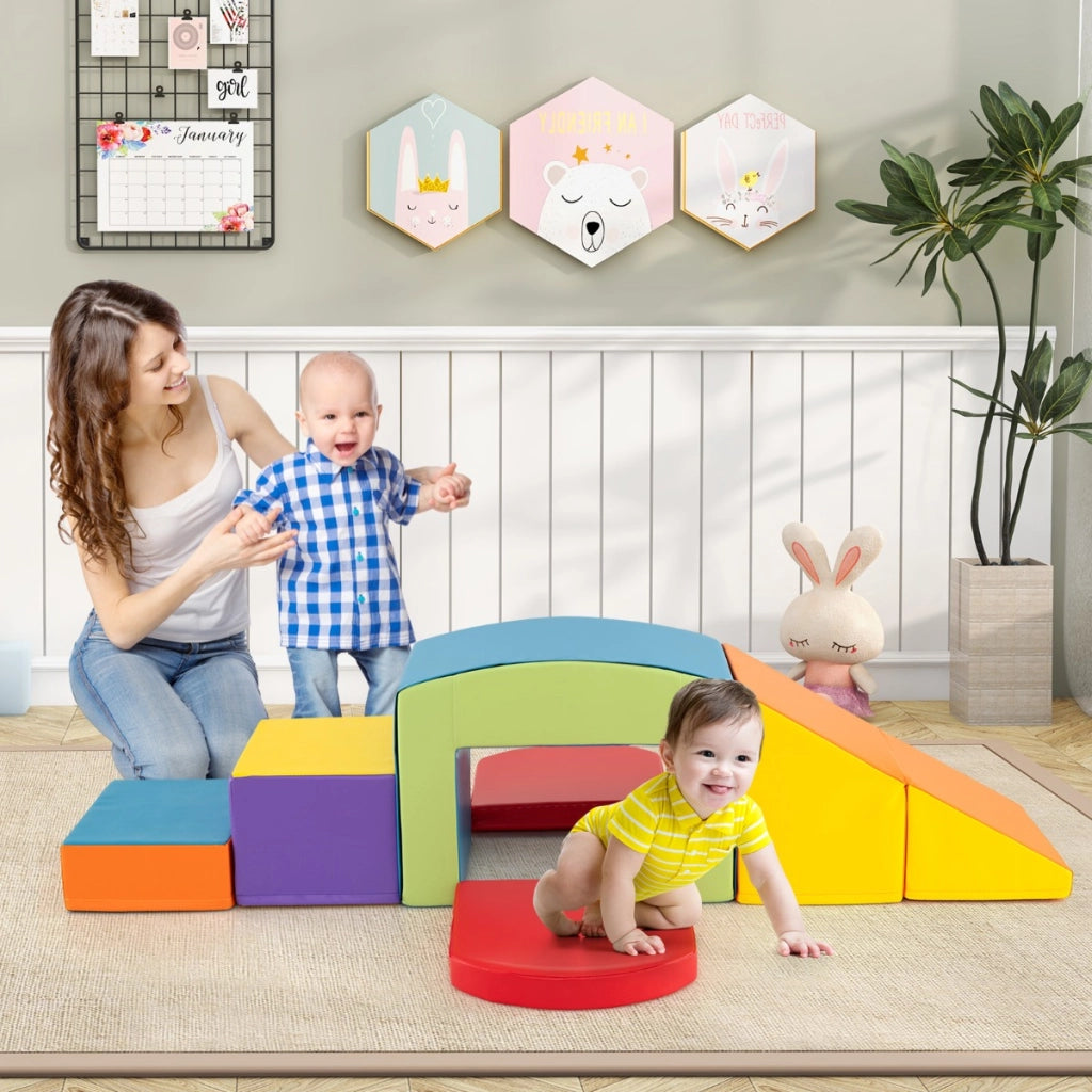 6 Blocchi di schiuma per arrampicarsi e strisciare con tunnel, Gioco morbido per bambini Colorato-Giocattoli educativi