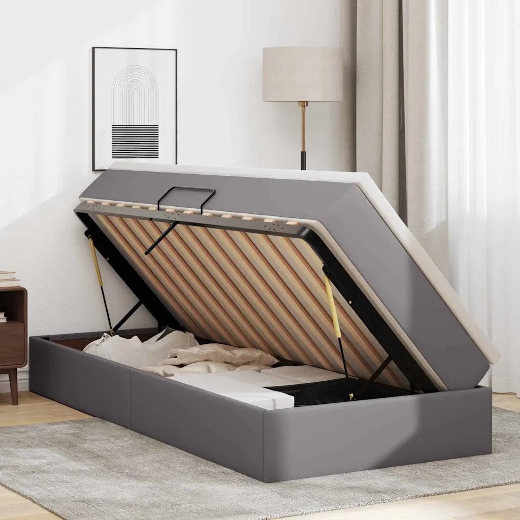 Letto con contenitore e materasso Grigio 90 x 190 cm
