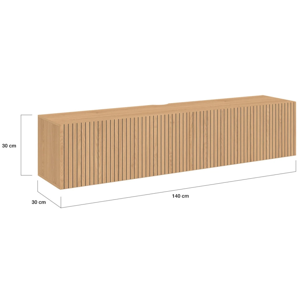 IDMarket - Mobile TV sospeso JULIETTE 140 cm con 2 ante a doghe in legno color rovere