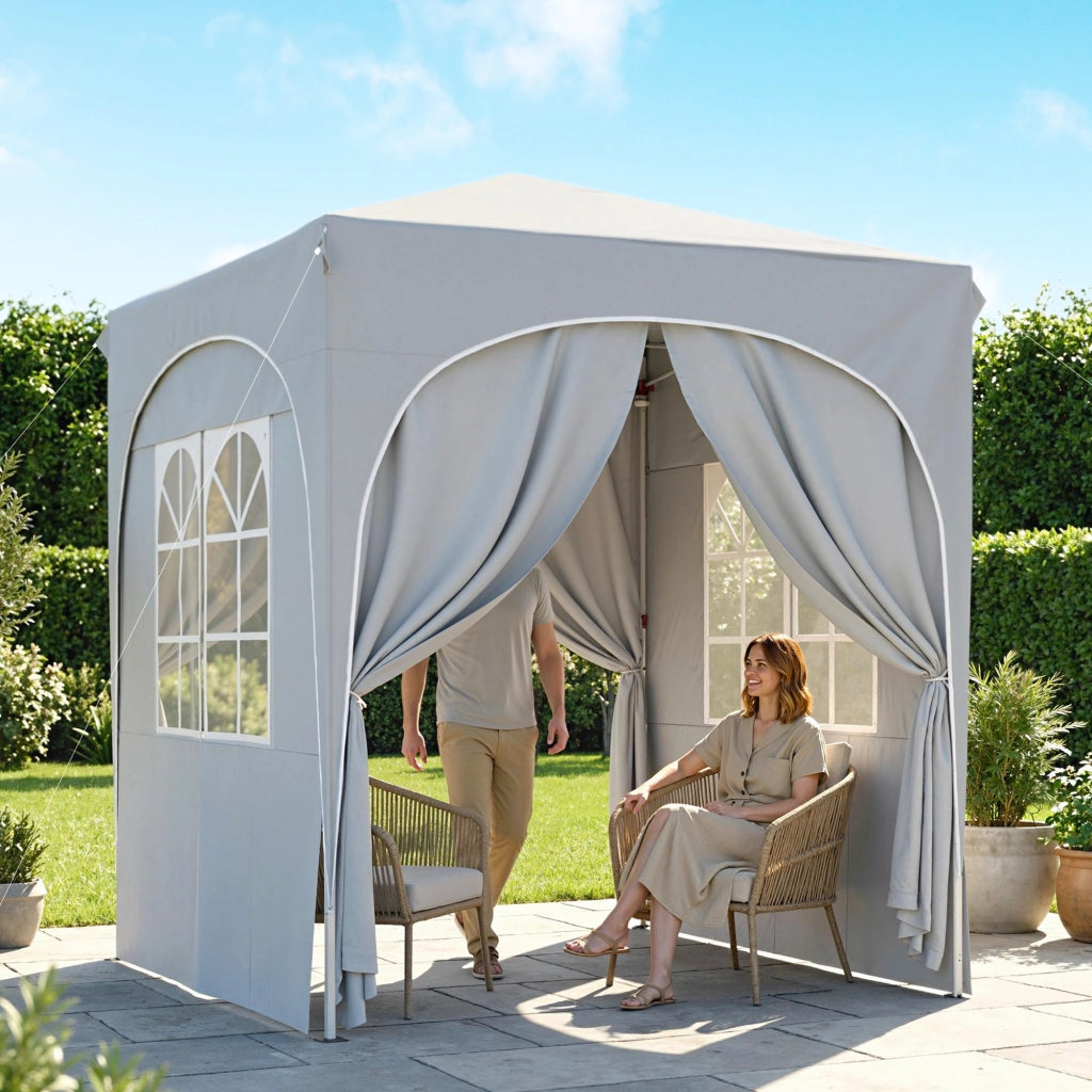 Gazebo Pieghevole da Giardino 200x200 cm UPF50+ Portatile in Tessuto Oxford Grigio Chiaro
