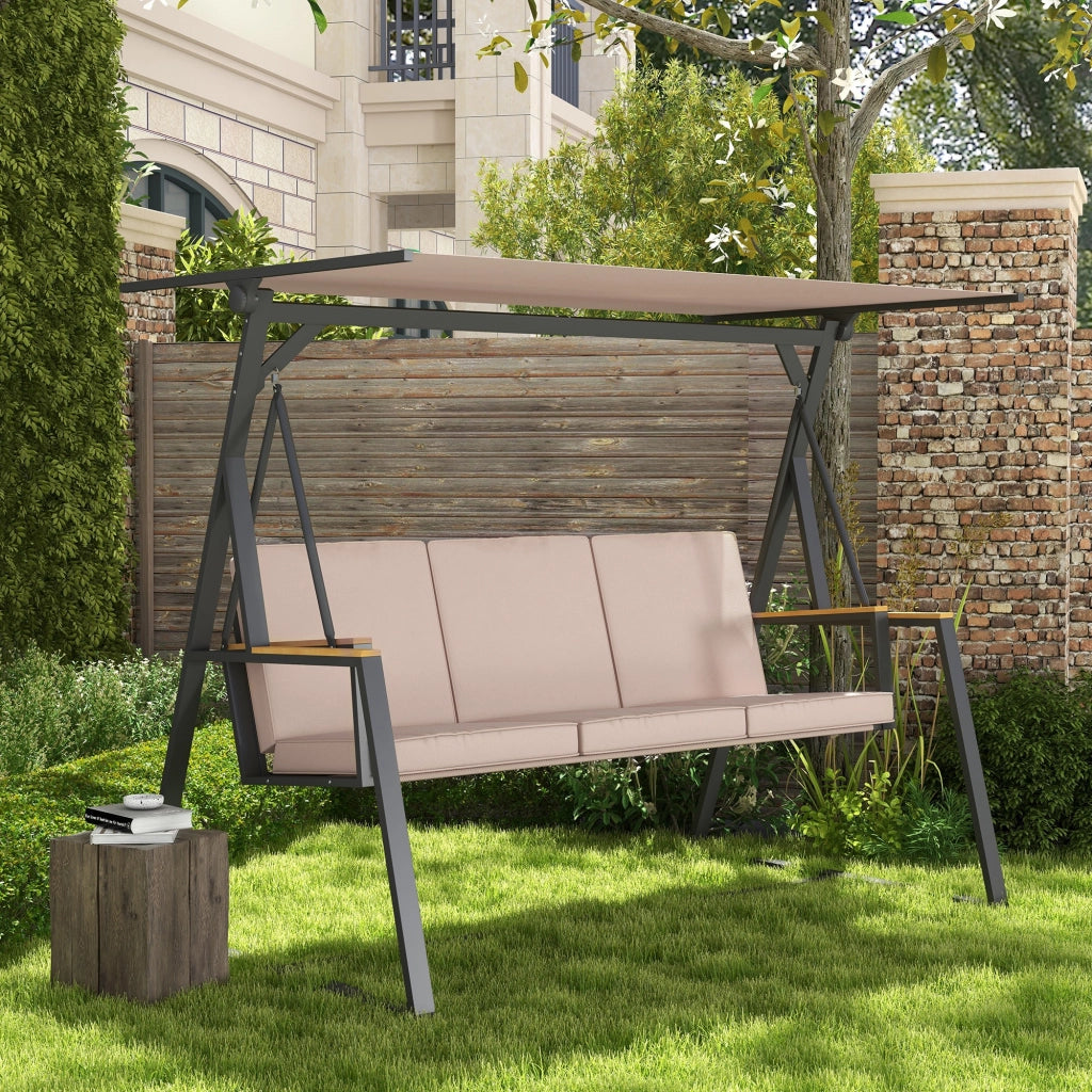 Altalena da Giardino 3 Posti con Tetto ¨C zephmum ¨C Beige e Nero