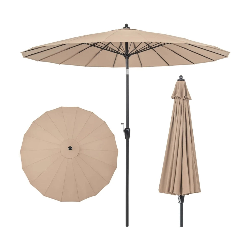 Ombrellone da giardino rotondo 265 x 250 cm con inclinazione a manovella 18 stecche fibra di vetro poliestere marrone 20_0013006