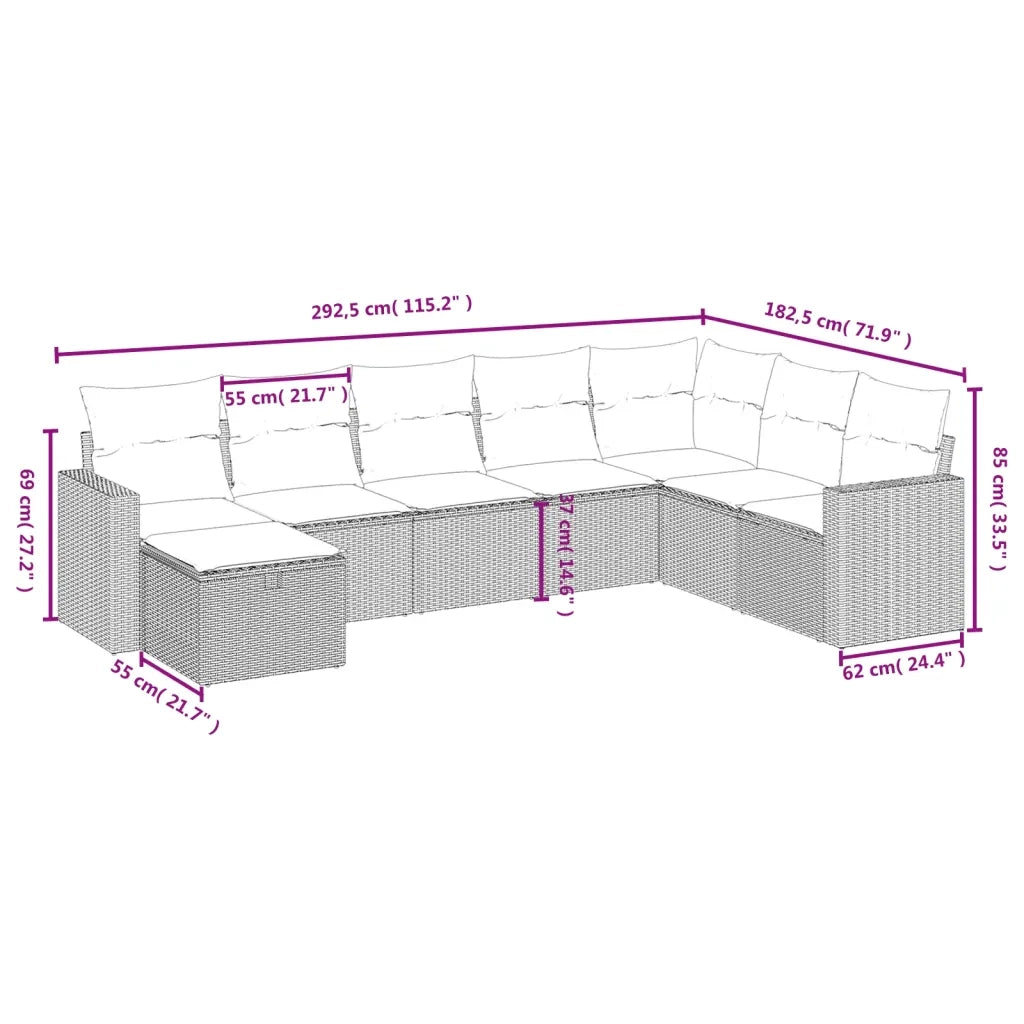 Set Divano da Giardino 8 pz con Cuscini Beige Misto Polyrattan