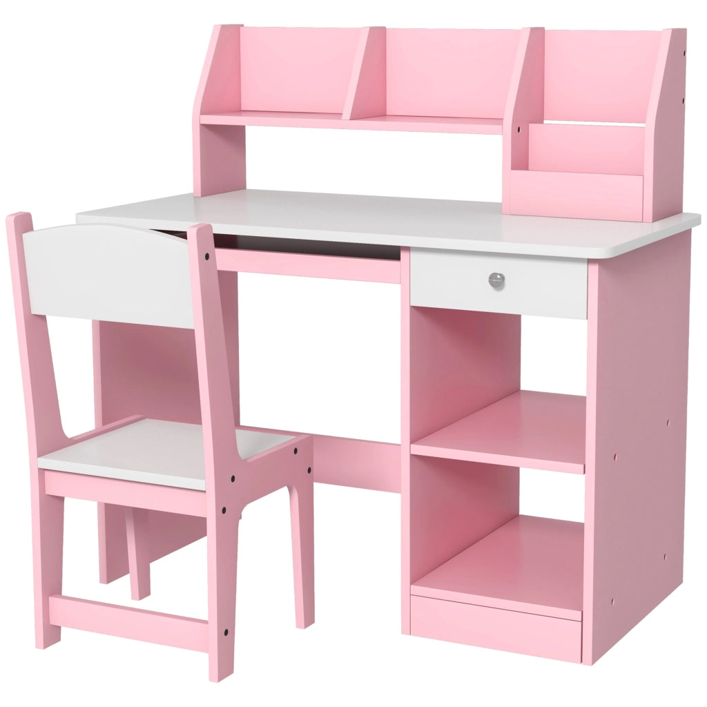 Scrivania bambini con sedia ergonomica cassetto ripiano tastiera 90x45x90 cm ¨C Xylo ¨C Rosa