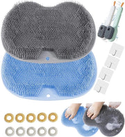 Due pezzi di spazzola per piedi, dispositivo di massaggio per piedi con doccia, panno in silicone per doccia con 10 anelli di acupressione + 2 spazzole per scarpe, morsetti antiscivolo per pedicure, cura e rilassamento dei piedi