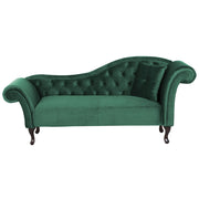 Chaise longue Velluto Verde Scuro Bottone trapuntato Tappezzeria versione destra con Cuscino