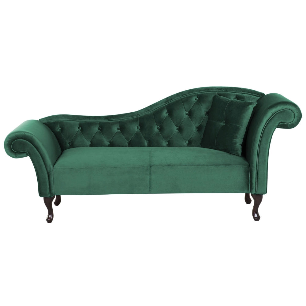 Chaise longue Velluto Verde Scuro Bottone trapuntato Tappezzeria versione destra con Cuscino