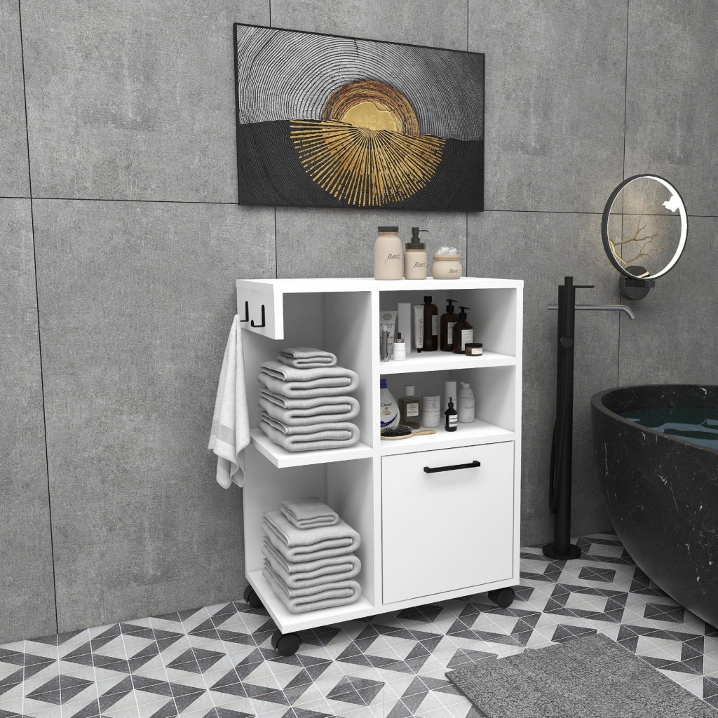 Fornelli, Armadio Multiuso 1 Anta 5 Ripiani, 81x60h cm Bianco