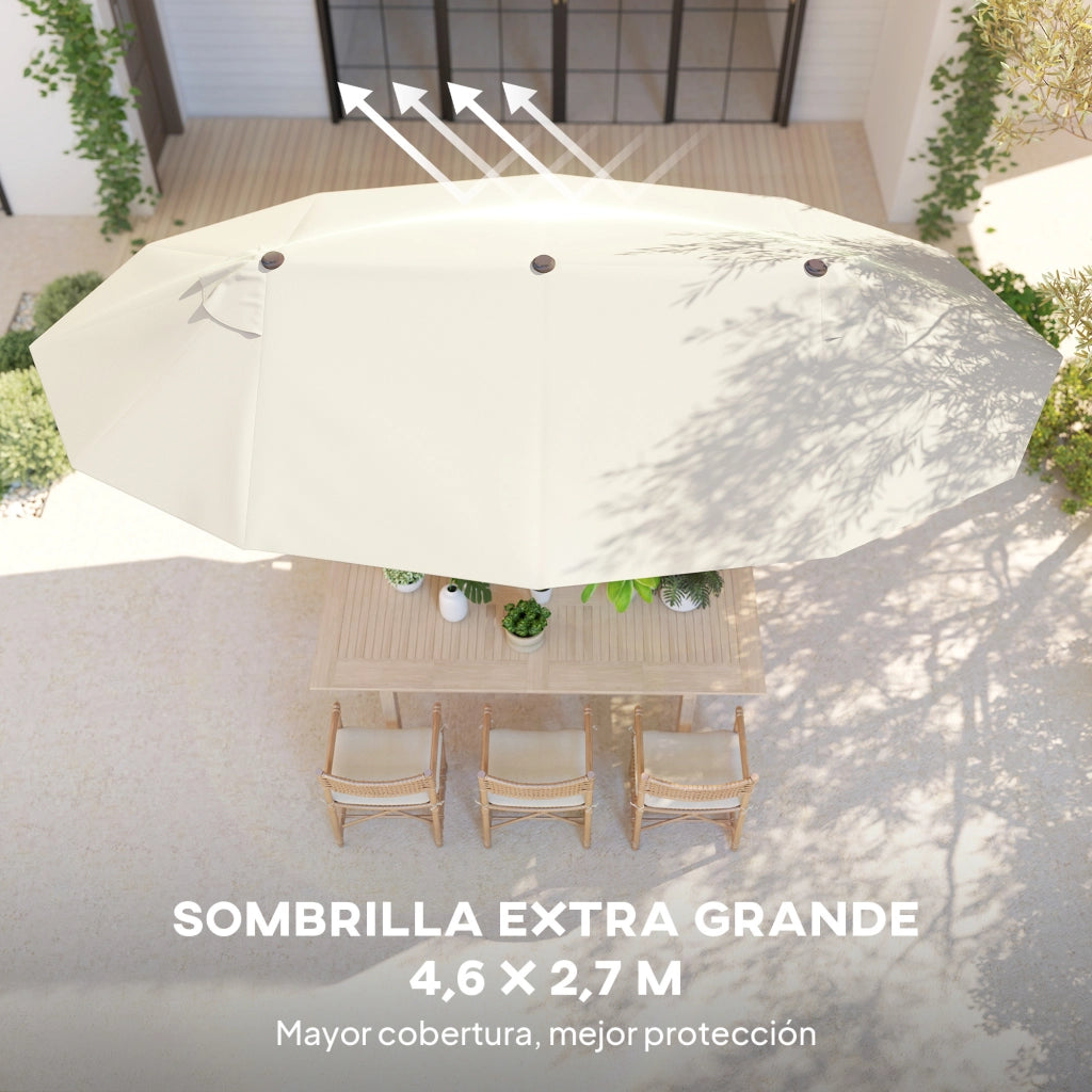 Ombrellone da giardino grande con manovella ¨C zephmum ¨C 455x265x238 cm crema