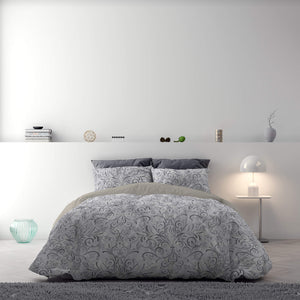 Copripiumino Singolo con Stampa sul Sacco e Federe Doubleface Ornato Grigio