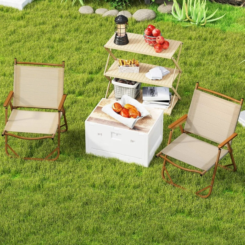 Set di 2 sedie da campeggio pieghevoli con braccioli per esterni, Sedie da spiaggia leggere con telaio in alluminio Beige-Sedie da esterno