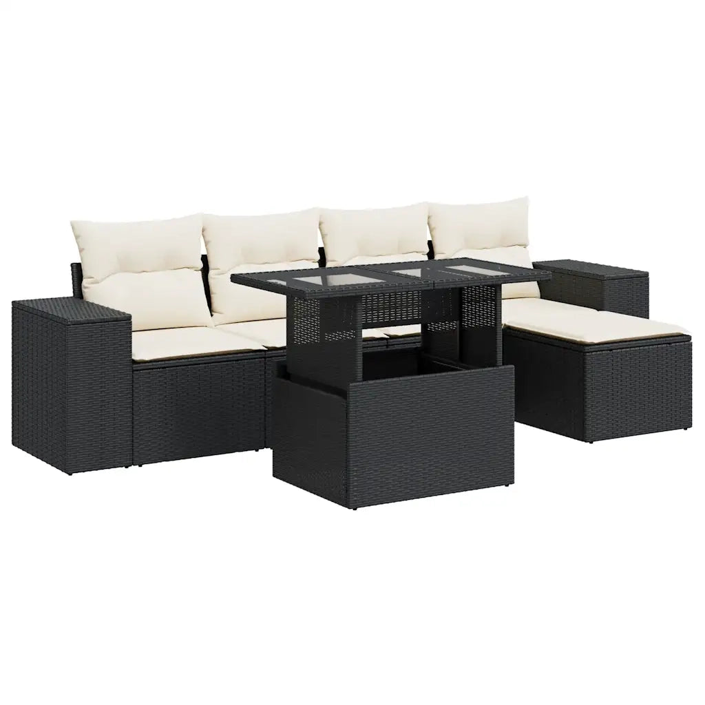 vidaXL Set Divano da Giardino 6 pz con Cuscini Nero in Polyrattan