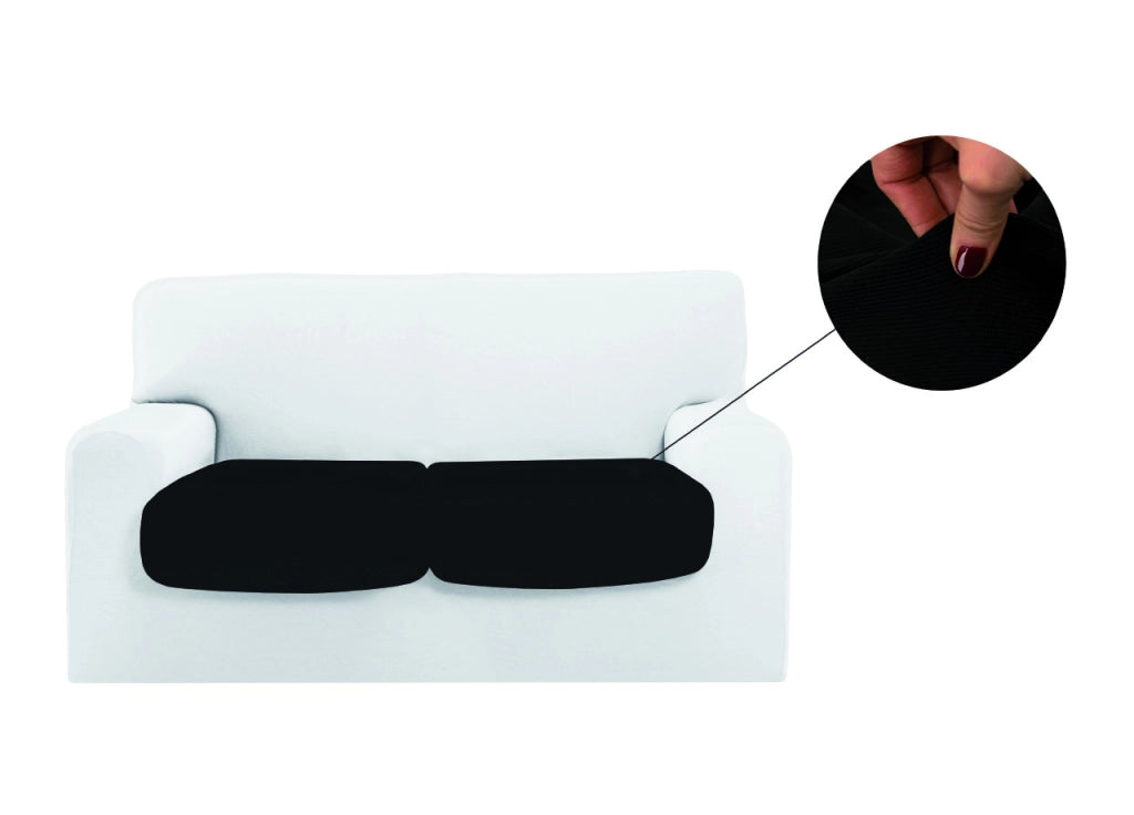 Copridivano Copriseduta Sofà Elasticizzato Tinta Unita Smile Tessuto Millerighe - Seduta 4 Posti - Nero