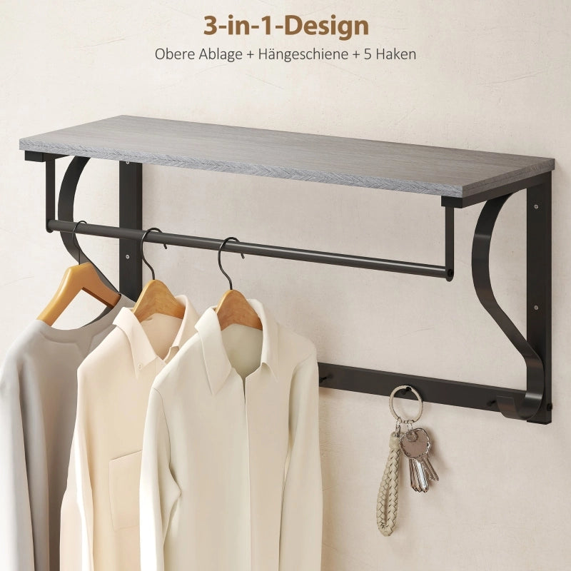 APPENDIABITI da Parete con Mensola 81,7 cm Legno Grigio e Metallo Nero