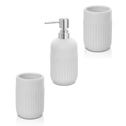 Set accessori bagno in ceramica bianca opaca con dispenser sapone e due portaspazzolini Cup