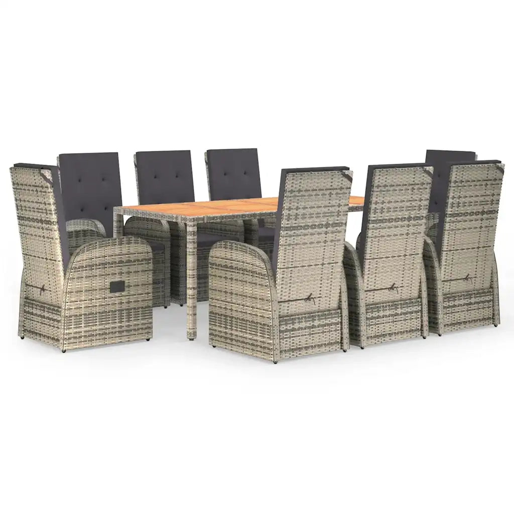 Set da Pranzo da Giardino 9 pz con Cuscini in Polyrattan Grigio 3157589