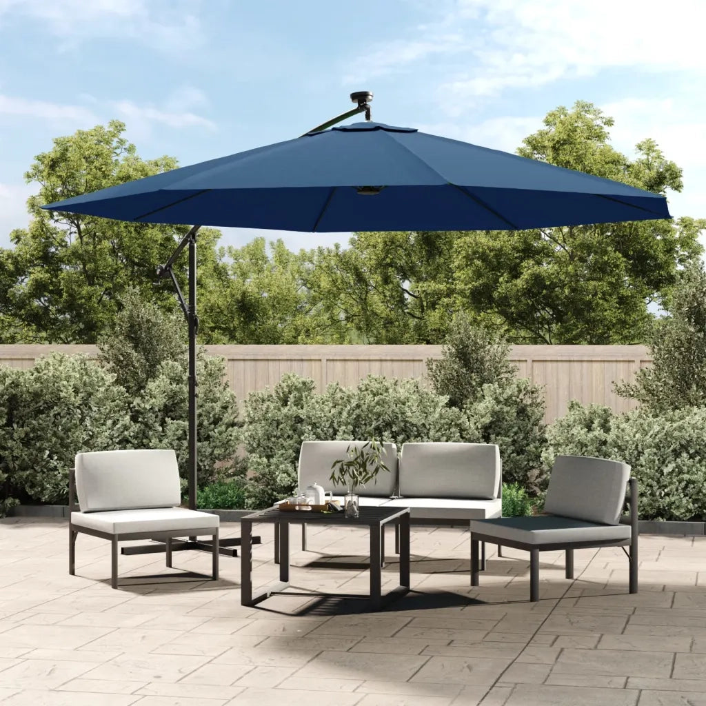 Ombrellone a Sbalzo con Palo e Luci a LED Azzurro 350 cm 313785