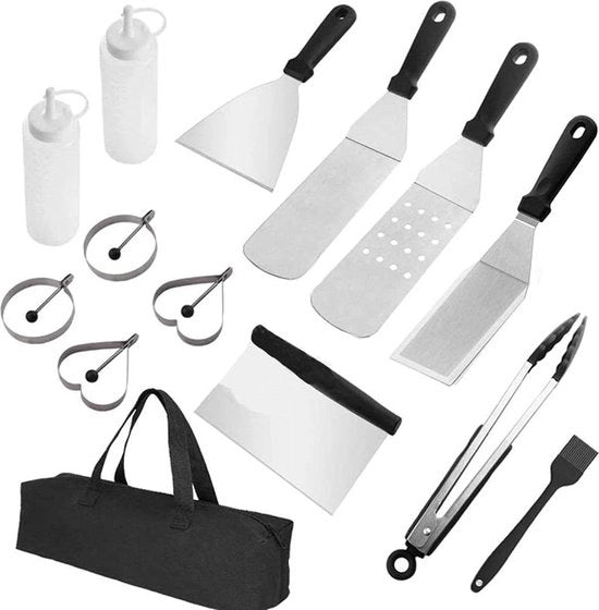 Set di Grillatura Professionale da 14 Pezzi - Acciaio Inossidabile Attrezzo BBQ per Camping Regalo di Natale set di barbecue