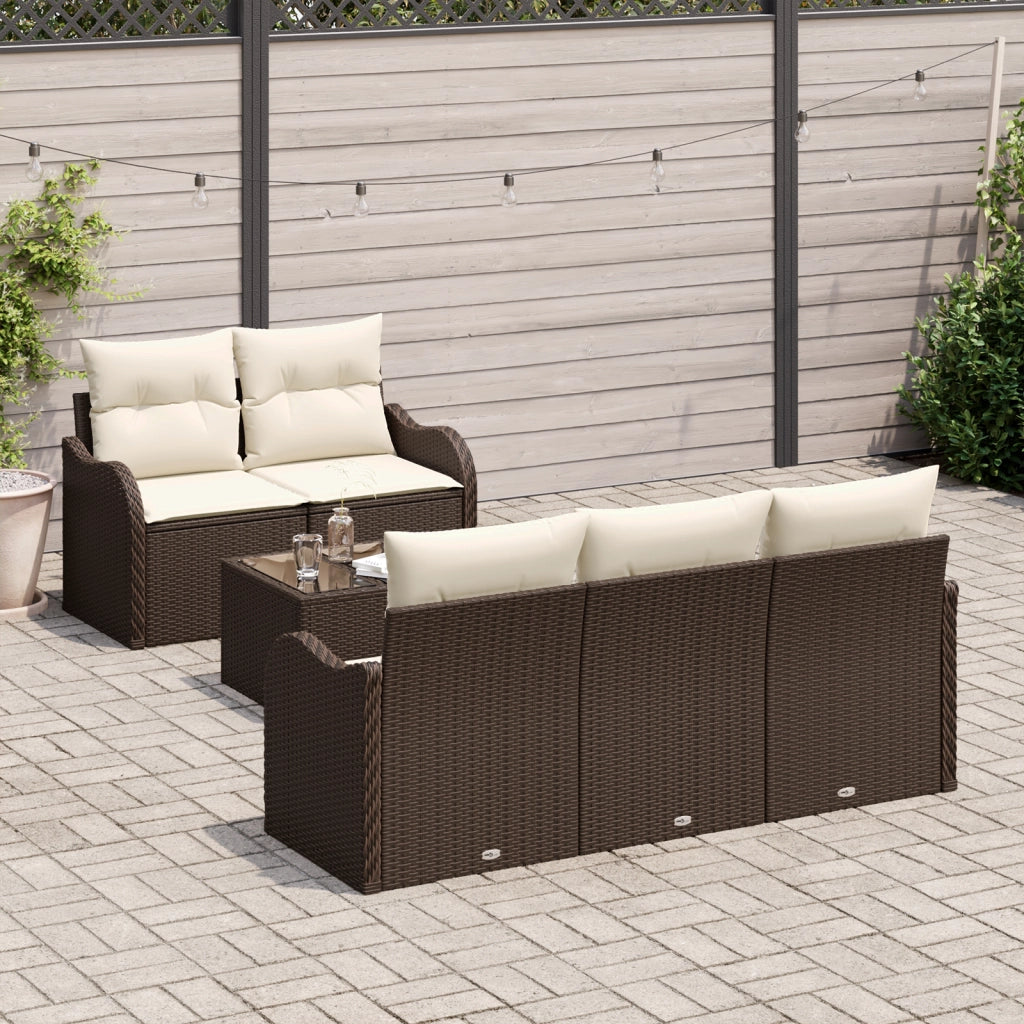 Set Divano da Giardino  6 Pezzi con Cuscini Rattan Polyrattan Marrone