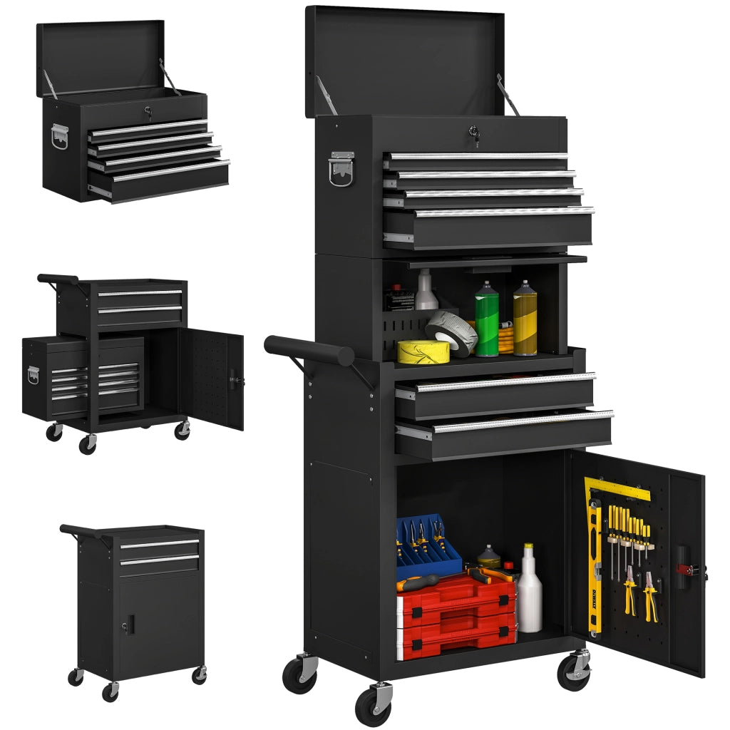 Carrello per attrezzi 3 in 1 con cassetti e pannello forato ¨C zephmum ¨C nero, acciaio
