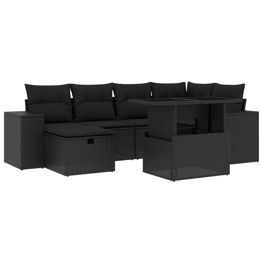 Set Divani da Giardino con Cuscini 7pz Nero Polyrattan