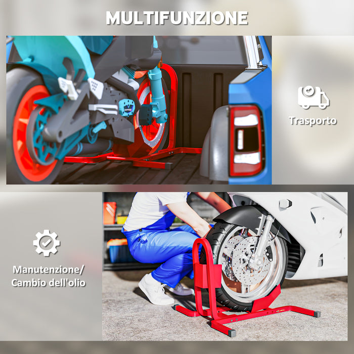 Blocca Ruota Moto 60x55x43 cm Regolabile su 3 Livelli da 250 kg max in Metallo Rosso